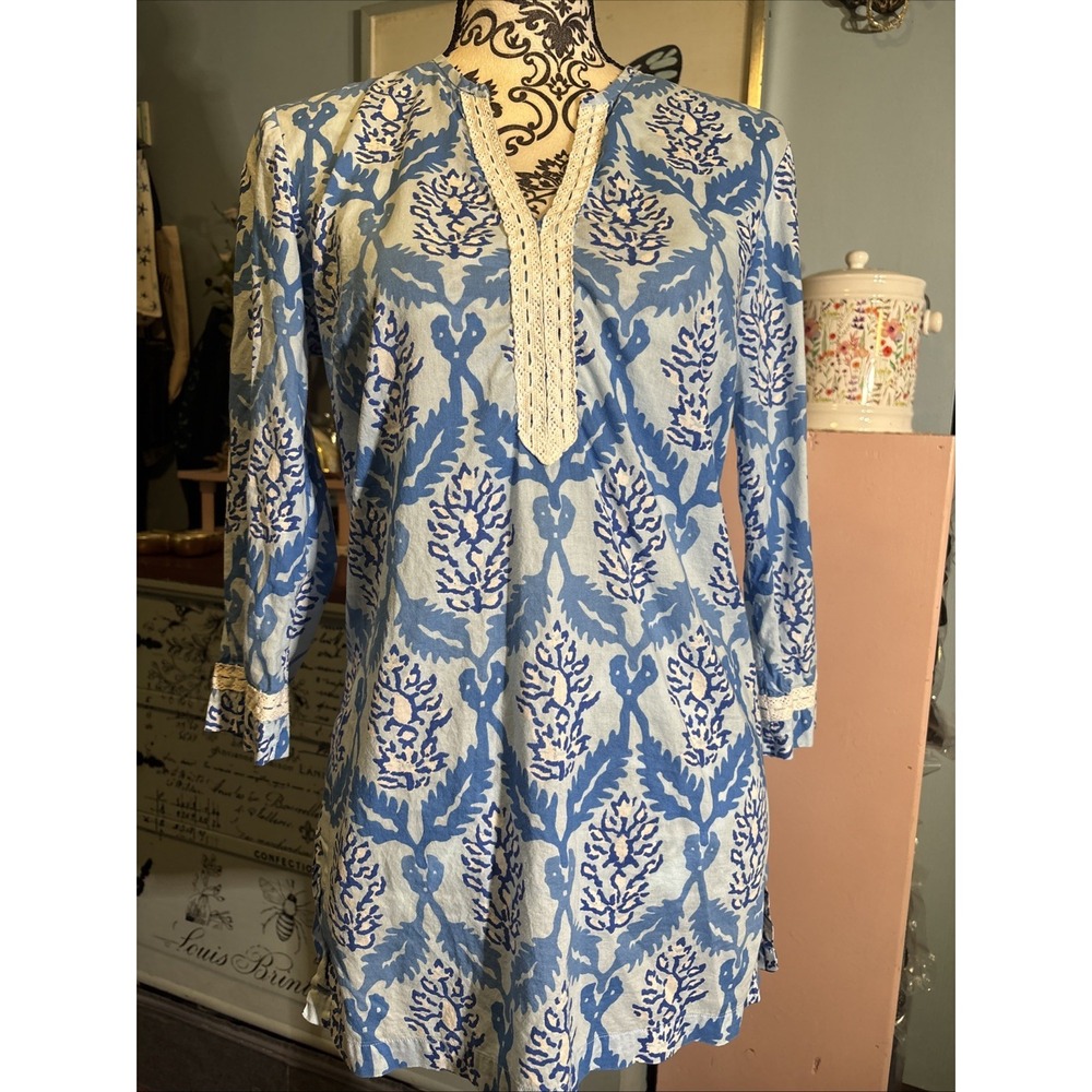 J McLaughlin Tropical Print Cotton Tunic Sz Small. Spring Vacation. Resort.